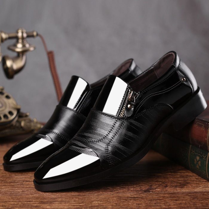 Wide black dress shoes for men