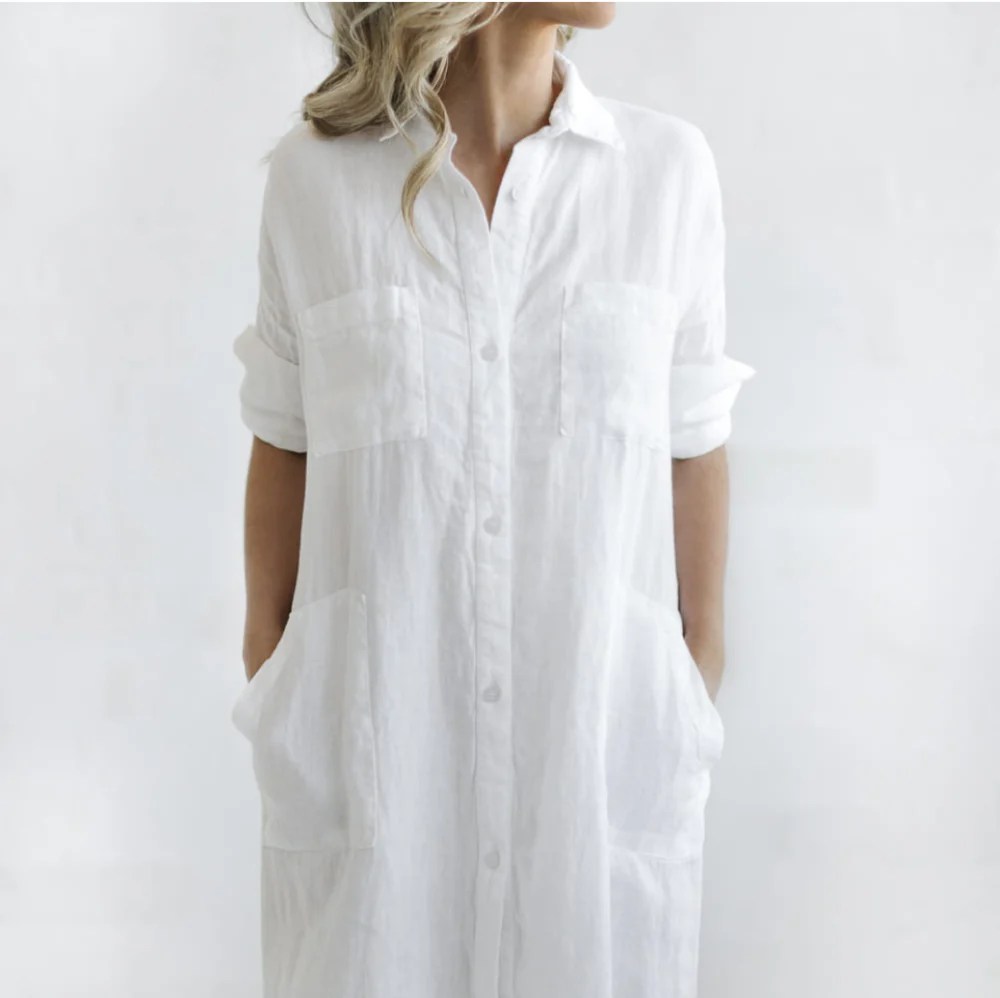 Women's long linen shirt dress